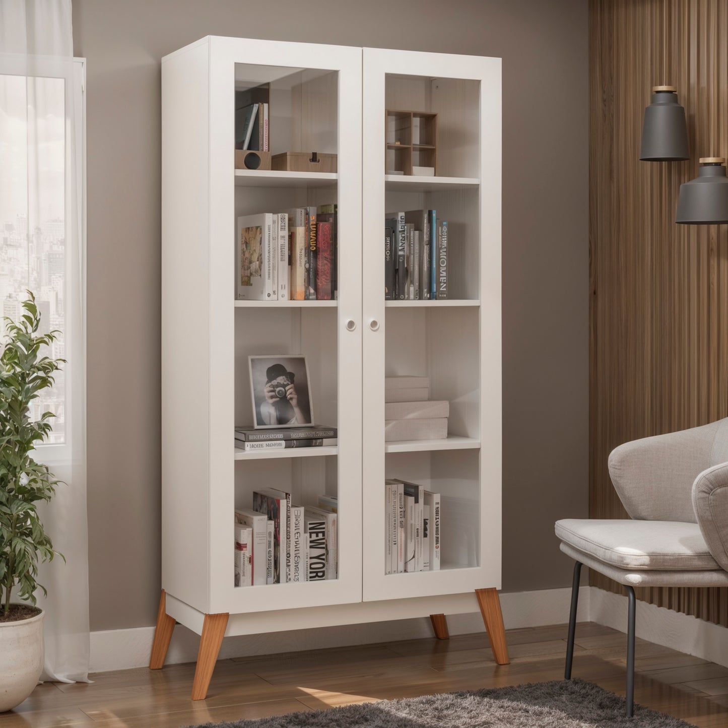 Estanteria Con Dos Puertas De Vidrio