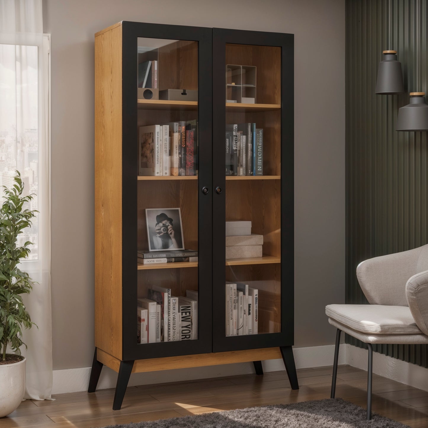 Estanteria Con Dos Puertas De Vidrio