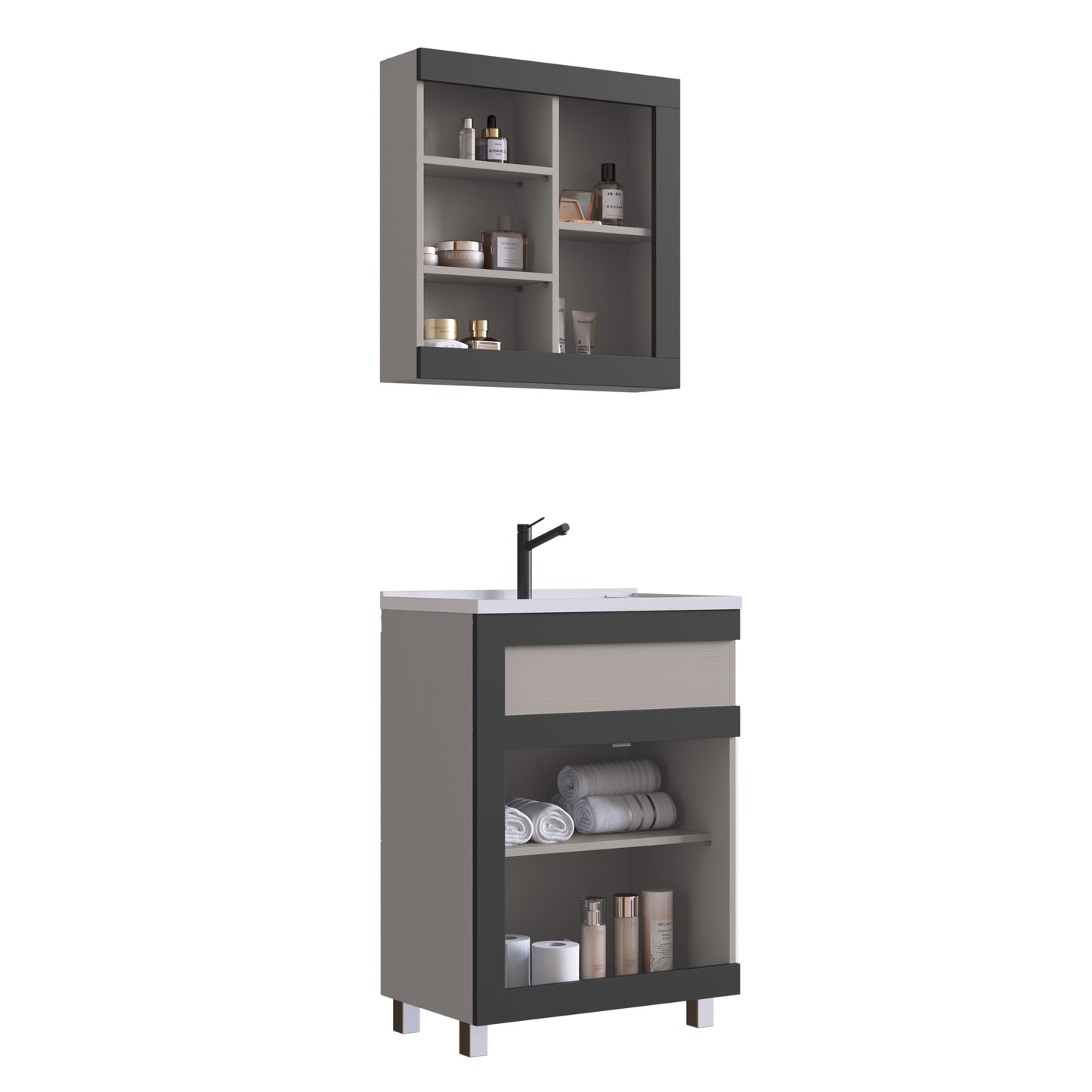 Mueble De Baño + Bacha En Marmolina + Botiquin Espejo