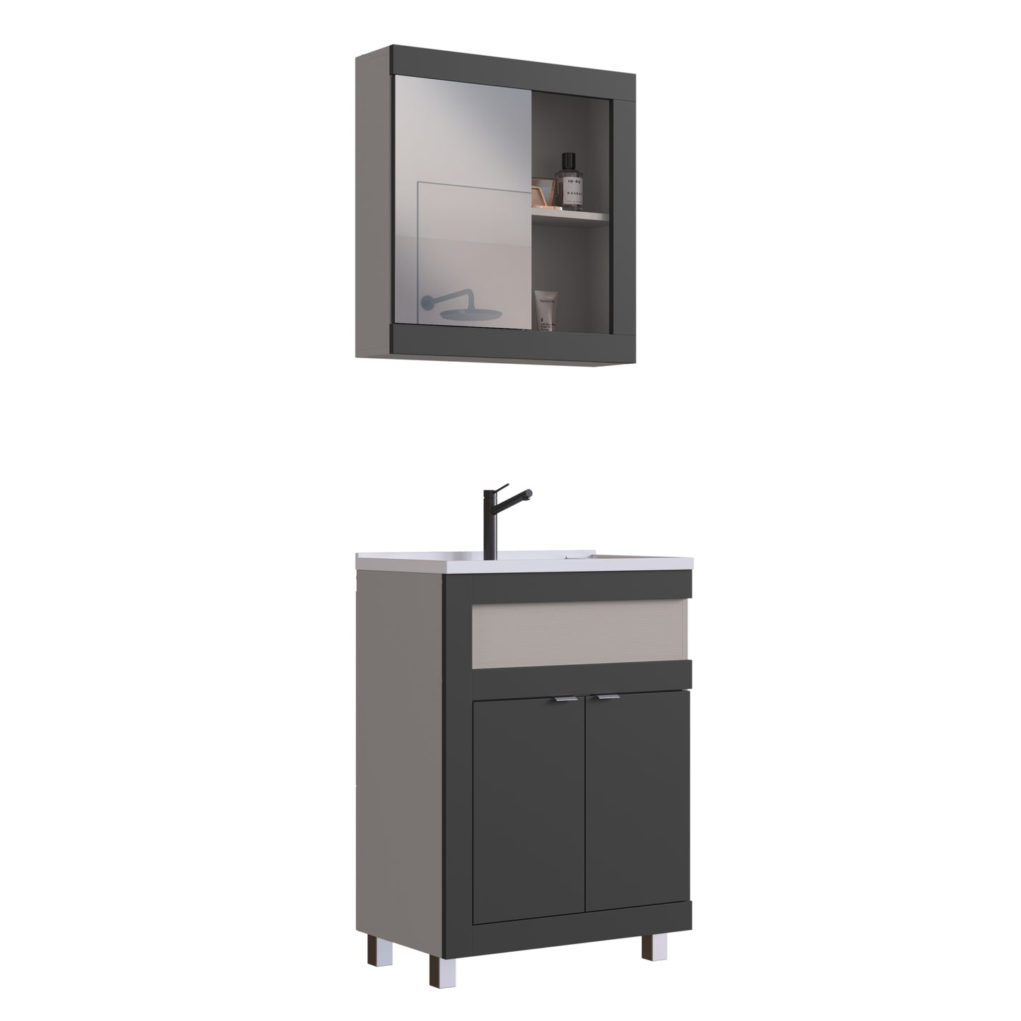 Mueble De Baño + Bacha En Marmolina + Botiquin Espejo