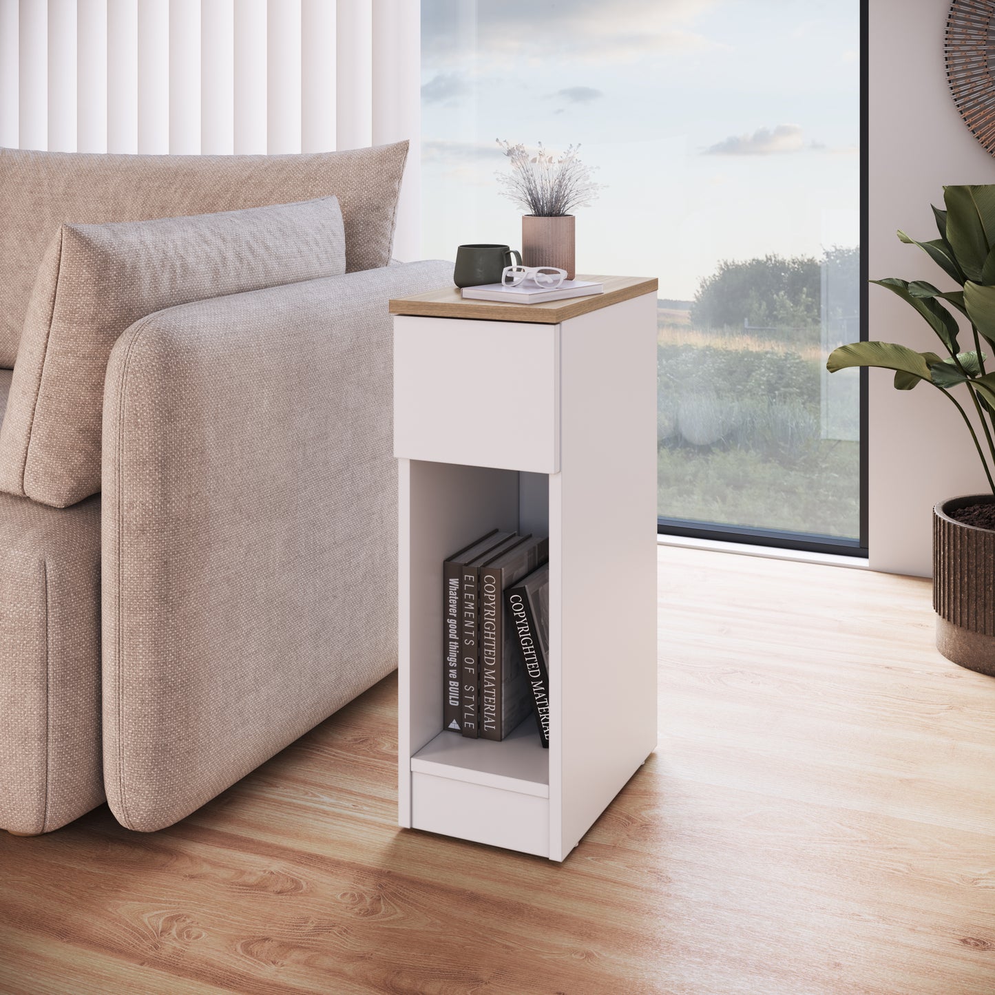 Mesa Lateral De Arrime Auxiliar Con Cajón