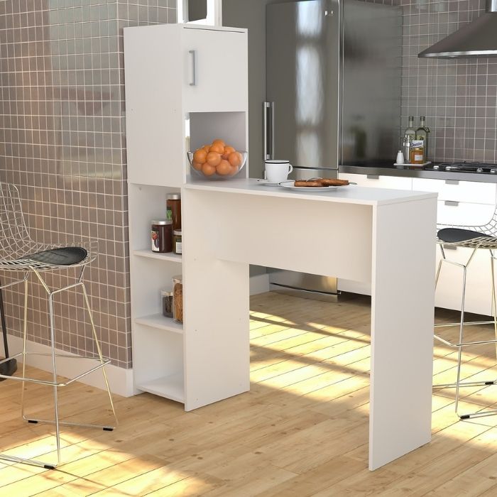 Barra Desayunador Mueble Multiuso Con Estantes Y Armario
