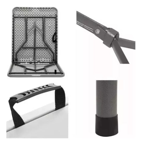 Juego Jardin Plegable Mesa Valija 1.80 + 6 Sillas Camping Blanco