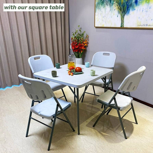 Set 4 Sillas Plegables Metal Y Pvc Exterior Jardín Barbacoa Blanco