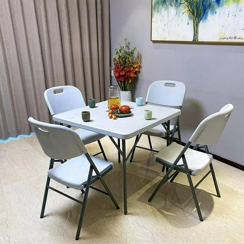 Set 6 Sillas Plegables Metal Exterior Jardín Barbacoa Liso Blanco