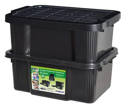 Caja Organizadora Apilable De 25 Litros Con Tapa