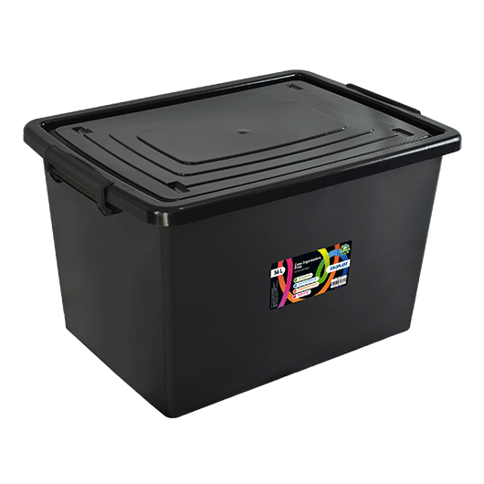 Caja Organizadora Con Tapa Negra De 56 Litros