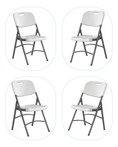Set 4 Sillas Plegables Metal Y Pvc Exterior Jardín Barbacoa Blanco
