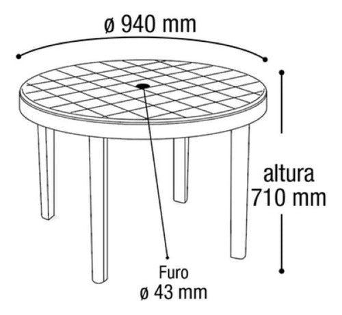 Juego Jardin Plastico Negro Mesa Redonda 94 Cm + 4 Sillas Negro