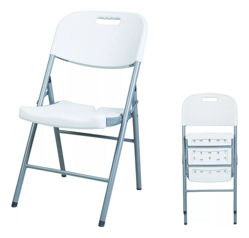 Set 4 Sillas Plegables Metal Y Pvc Exterior Jardín Barbacoa Blanco