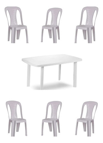 Juego Exterior Jardin Plastico Mesa Rectangular + 6 Sillas Blanco