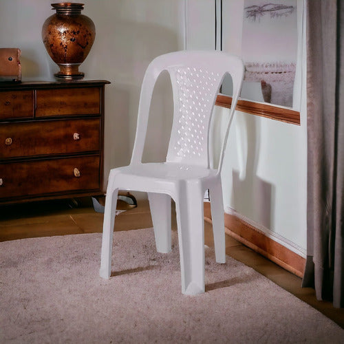 Juego Jardin Patio Plastico Mesa Rectangular + 4 Sillas  Blanco