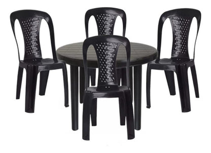 Juego Jardin Plastico Negro Mesa Redonda 94 Cm + 4 Sillas Negro