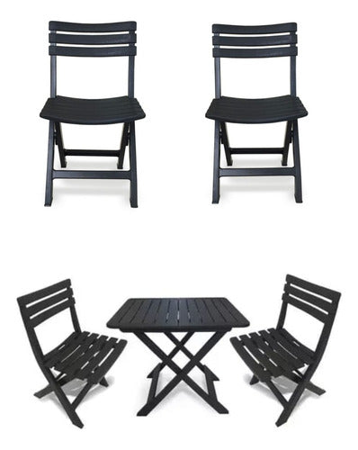 Set  Juego 4 Sillas+1 Mesa Plegable Plastico Jardin Camping  - Negro