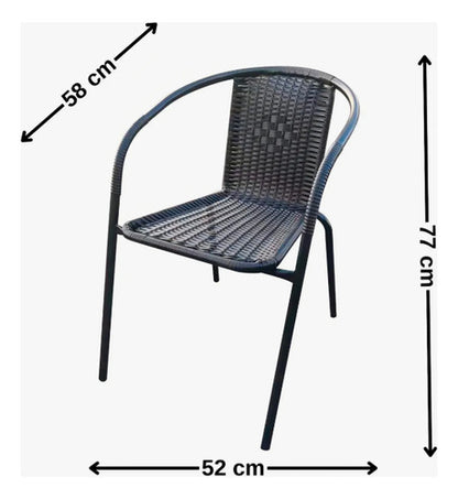 Set 4 Sillas Jardin Metal Negra Y Plástico Símil Ratan Negro Rayas