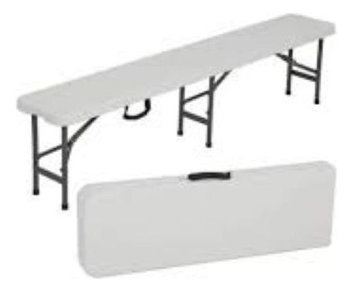 Set Plegable Valija Mesa 1.80 + 2 Bancos 1.83 Camping Jardin Blanco