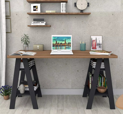 Set Escritorio Doble Caballete + 1 Silla Oficina C/ Ruedas Negro