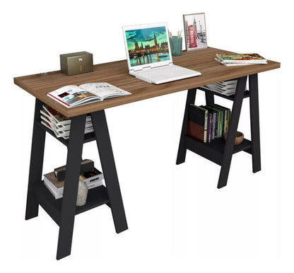 Set Escritorio Doble Caballete + 1 Silla Oficina C/ Ruedas Negro