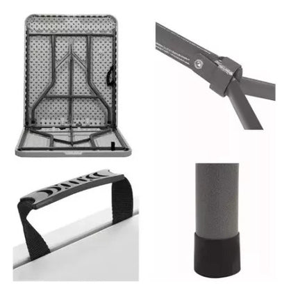 Juego Jardin Plegable Mesa Valija 1.80 + 6 Sillas Camping Blanco