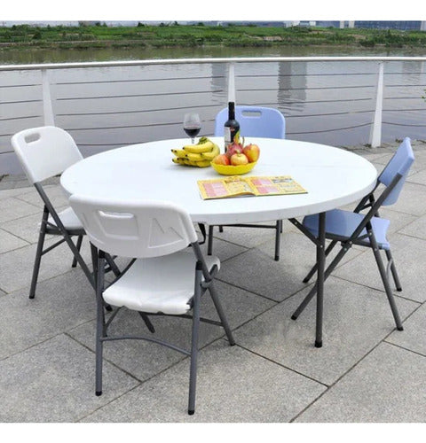 Set 6 Sillas Plegables Metal  Exterior Jardín Barbacoa Liso Blanco