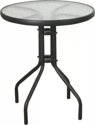Juego Jardin 2 Sillas Reposeras+ 1 Mesa Redonda Vidrio 60 Cm Negro
