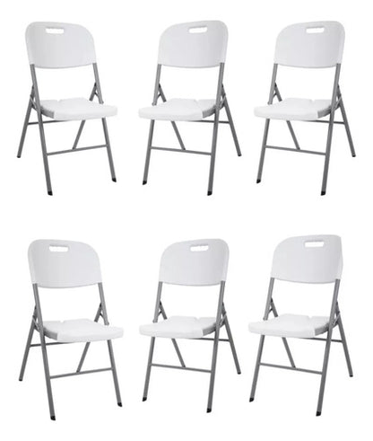 Juego Jardin Plegable Mesa Valija 1.80 + 6 Sillas Camping Blanco