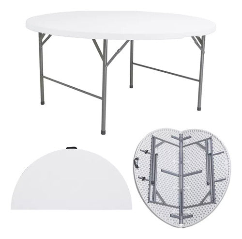 Juego Jardin Patio Plegable Mesa Redonda 1,50 Mt + 8 Sillas Blanco