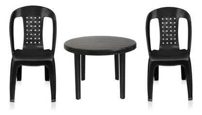 Juego Jardin Patio Plastico Negro Mesa Redonda + 2 Sillas Negro