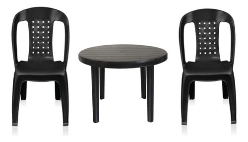 Juego Jardin Patio Plastico Negro Mesa Redonda + 2 Sillas Negro
