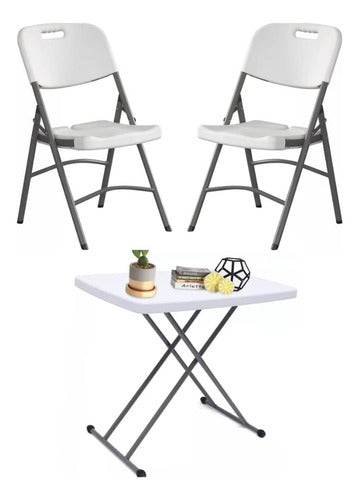Set 2 Sillas Mas Mesa 75x40 Plegables Balcon Jardin Camping Blanco