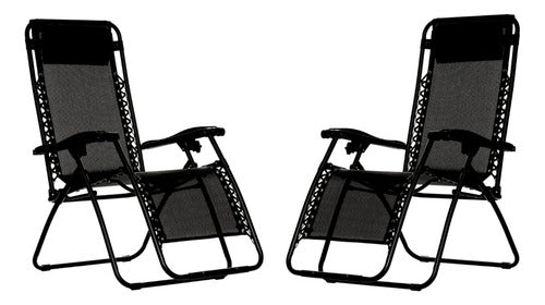 Juego Jardin 2 Sillas Reposeras+ 1 Mesa Redonda Vidrio 60 Cm Negro