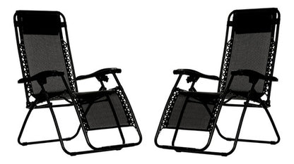 Juego Jardin 2 Sillas Reposeras+ 1 Mesa Redonda Vidrio 60 Cm Negro