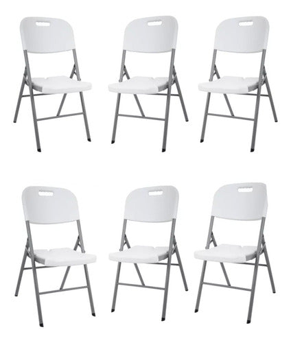 Set 6 Sillas Plegables Metal  Exterior Jardín Barbacoa Liso Blanco