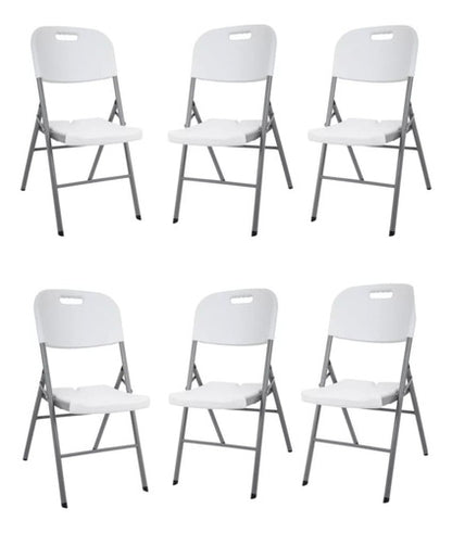Set 6 Sillas Plegables Metal  Exterior Jardín Barbacoa Liso Blanco