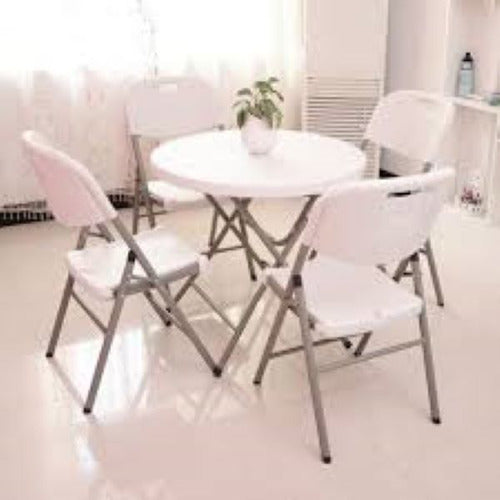 Set 6 Sillas Plegables Metal  Exterior Jardín Barbacoa Liso Blanco
