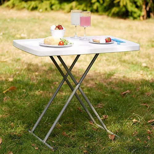 Set 2 Sillas Mas Mesa 75x40 Plegables Balcon Jardin Camping Blanco