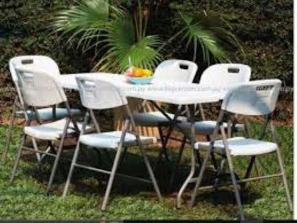 Juego Jardin Plegable Mesa Valija 1.80 + 6 Sillas Camping Blanco