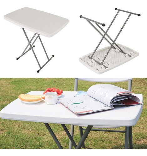 Set 2 Sillas Mas Mesa 75x40 Plegables Balcon Jardin Camping Blanco