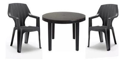 Juego Plastico Negro Mesa +2 Sillas Reforzadas Jardin Balcon Negro