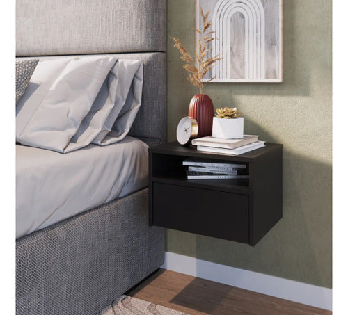 Mesa De Luz Flotante Cajon, Estante Estilo Nordico Reforzada Acabado Mate