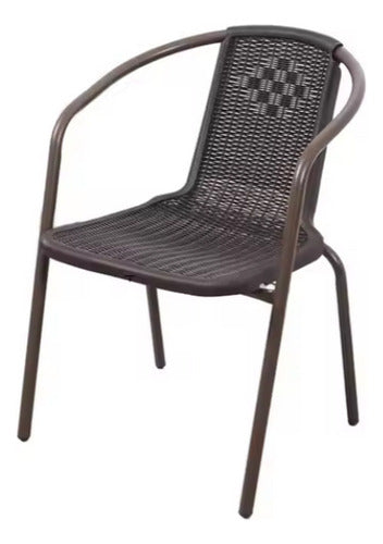 Set 4 Sillas Jardin Metal Negra Y Plástico Símil Ratan Negro Rayas