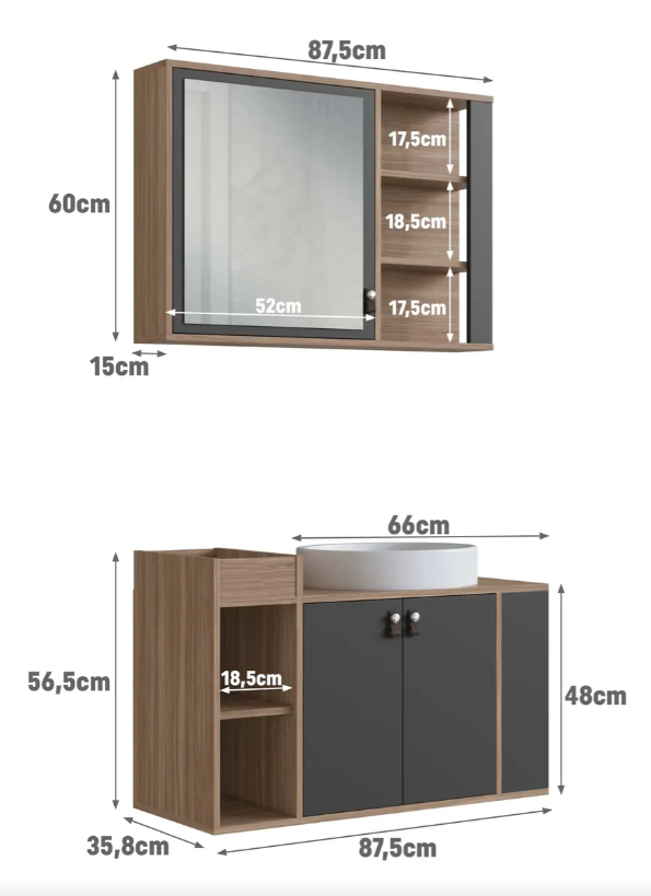 Mueble De Baño Aereo Mas Bacha 80cm Y Botiquín