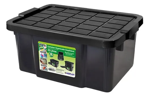 Caja Organizadora Apilable De 25 Litros Con Tapa