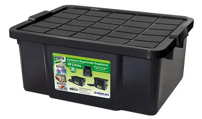 Caja Organizadora Apilable De 40 Litros Con Tapa