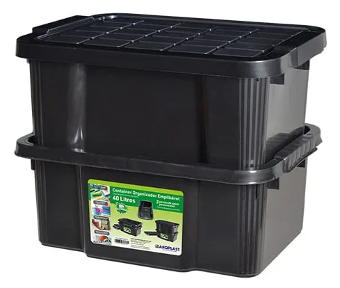 Caja Organizadora Apilable De 40 Litros Con Tapa