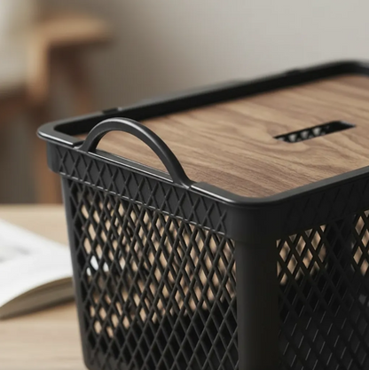 Caja Organizador Con Tapa Simil Madera