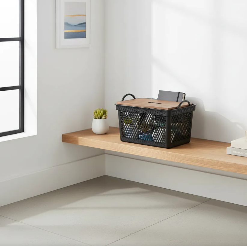 Caja Organizador Con Tapa Simil Madera