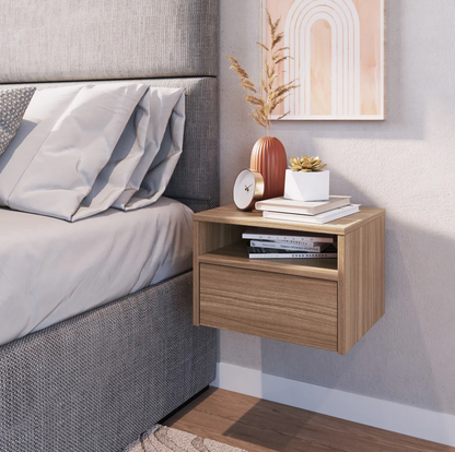 Mesa De Luz Flotante Cajon, Estante Estilo Nordico Reforzada Acabado Mate