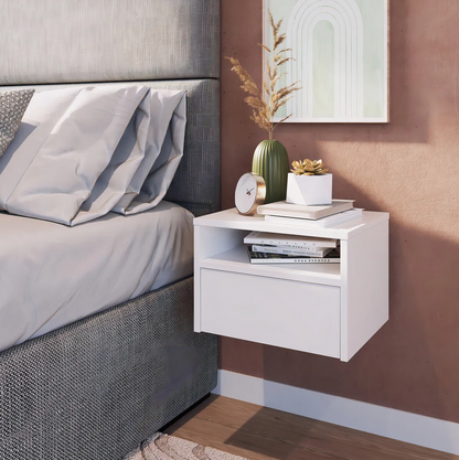 Mesa De Luz Flotante Cajon, Estante Estilo Nordico Reforzada Acabado Mate