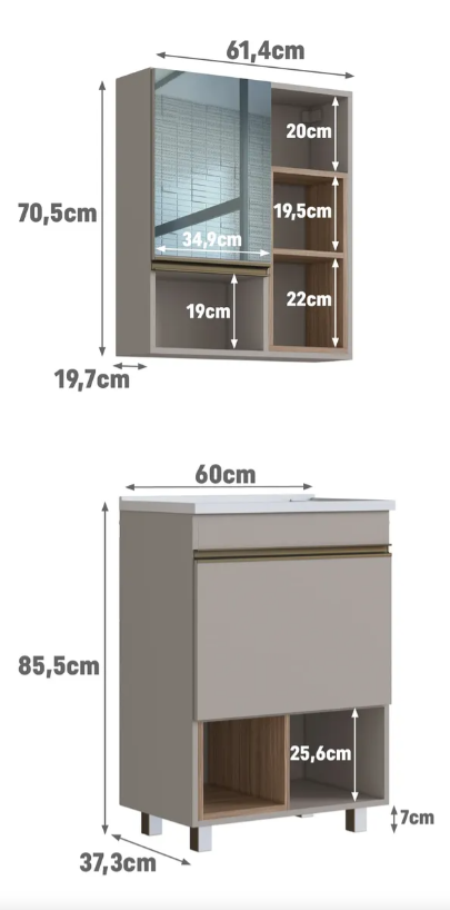 Juego De Baño Vega Con Bacha 60cm Y Botiquín